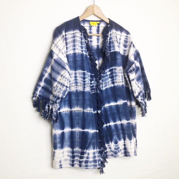 Roller Rabbit size OS blue and white Bridgette fringe kimono - Picture 4 of 12